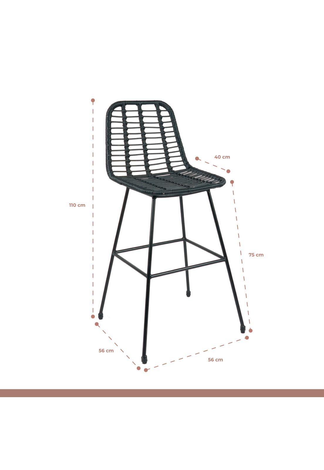 Pack de 4 Taburetes Alto de Terraza Rattan Grecia Color Negro-3