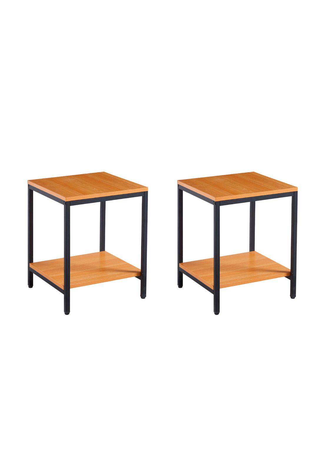 Pack de 2 Veladores Mesa Auxiliar Lateral de 2 Niveles - Madera Clara-0