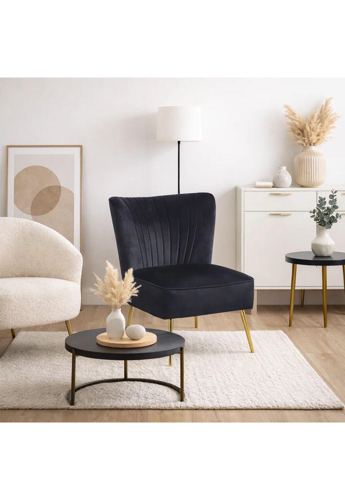 Sillón Glamour Noir con Patas Doradas - Negro-2