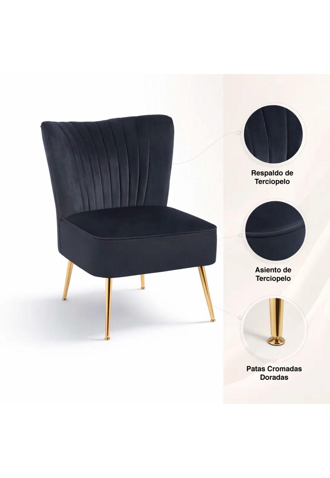 Sillón Glamour Noir con Patas Doradas - Negro-4
