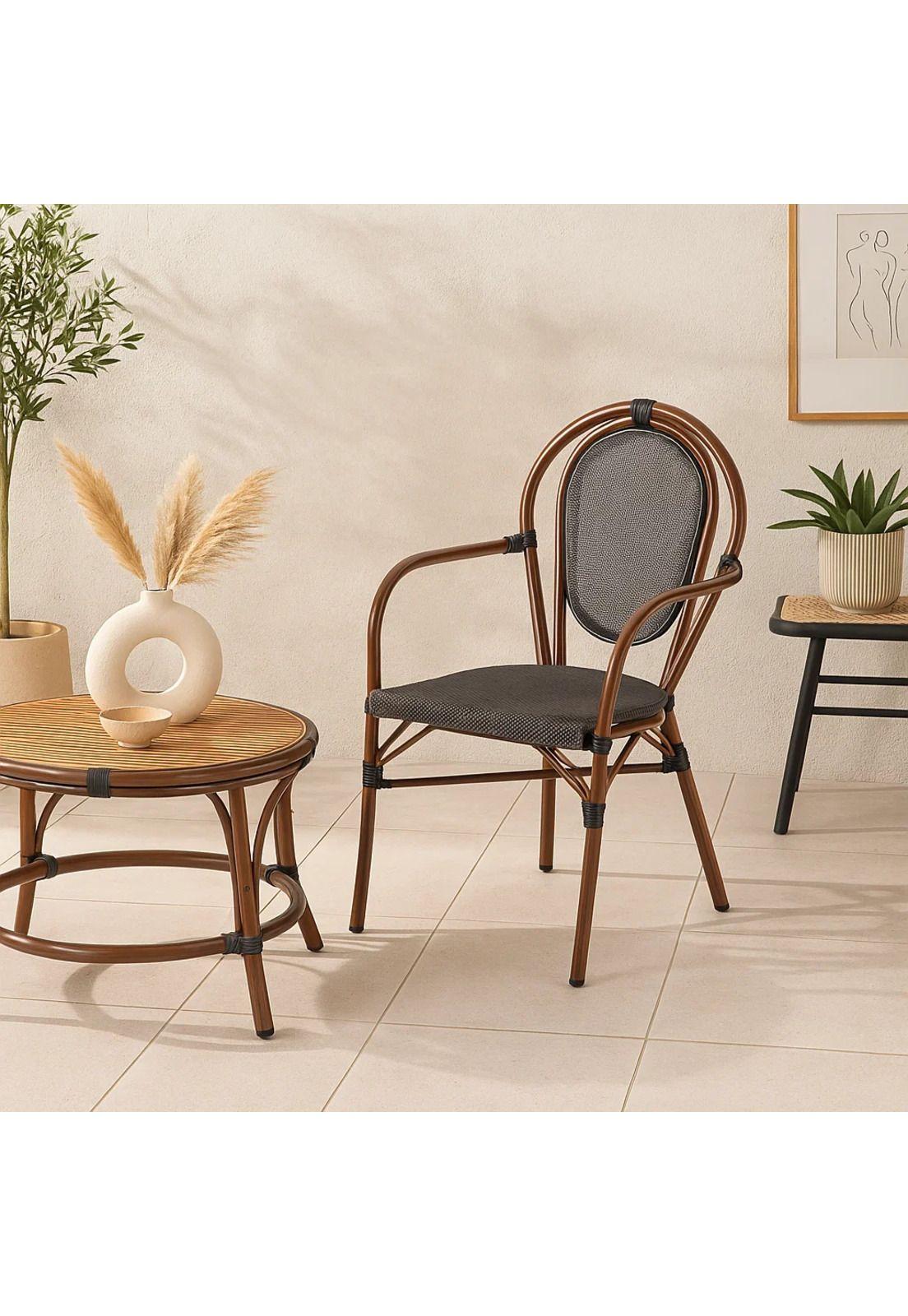 Silla Provence Parisina Rattan con reposabrazos - Café Oscuro-2