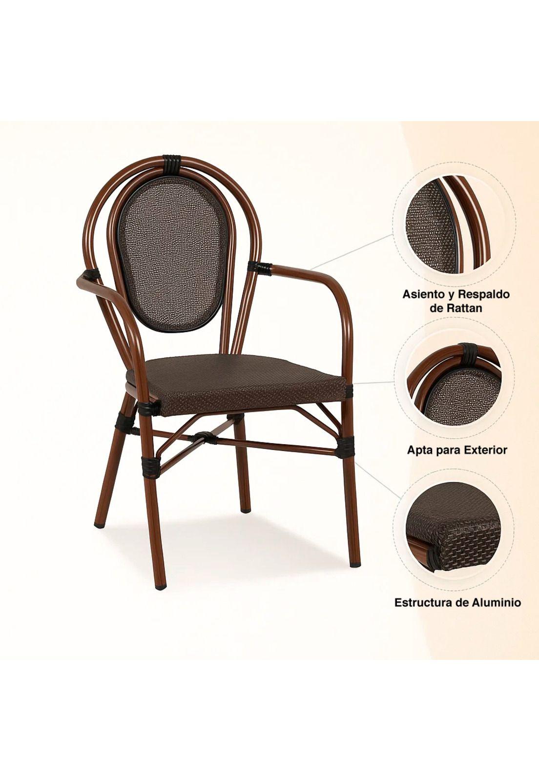 Silla Provence Parisina Rattan con reposabrazos - Café Oscuro-4