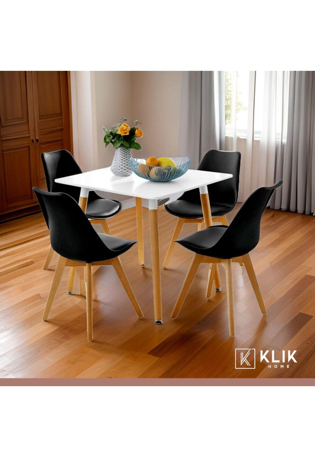 Comedor Mesa Eames Cuadrada Blanca + 4 Sillas Tulip Negras-7