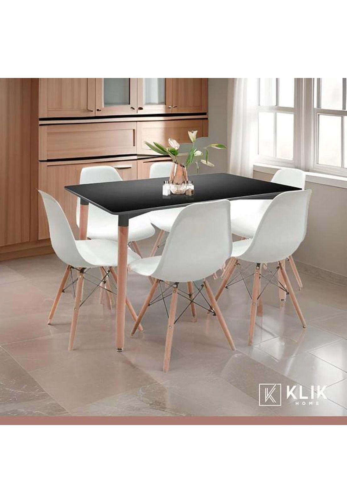 Comedor Mesa Rectangular Negra + 6 Sillas Eames Blancas-7