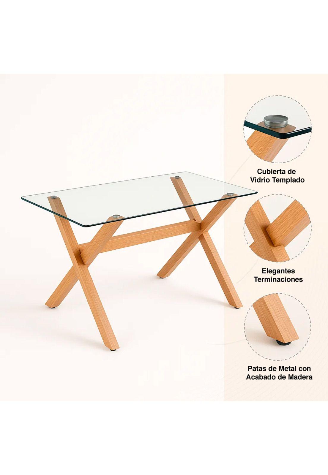 Mesa de Comedor Rectangular Vidrio Cross 140x90cm-4