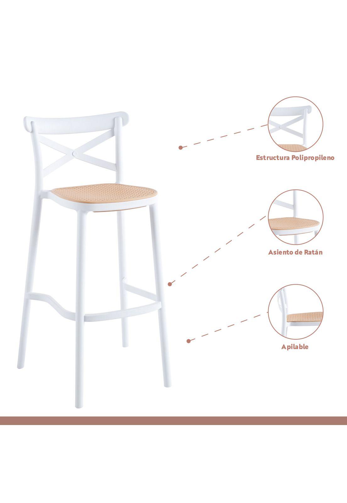 Taburete Crossback Danubio Piso de Bar o Terraza Exterior - Blanco-6
