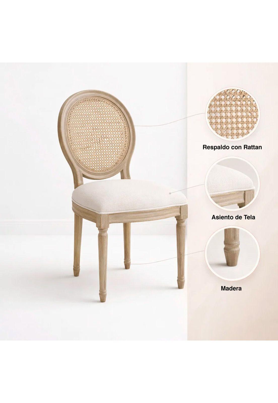 Pack de 2 Sillas de Comedor Madera Acolchada Luis XV-4