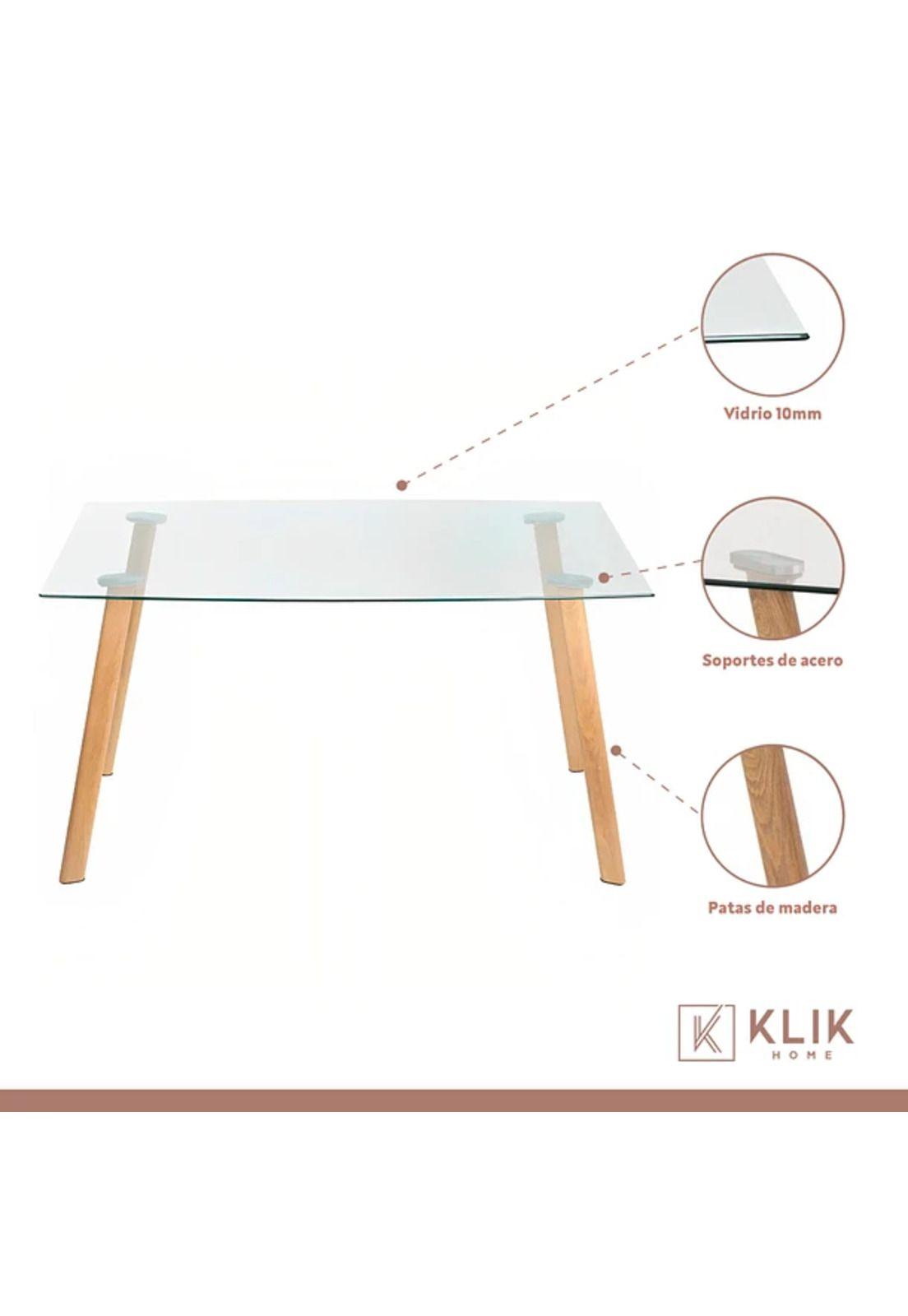 Comedor Mesa de Vidrio Nórdica 140x90 cm + 6 Sillas Eames Negras-3