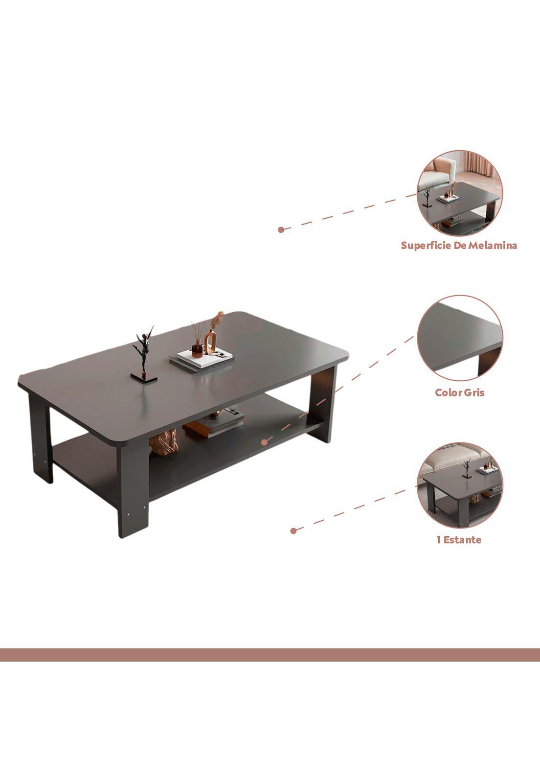 Mesa de Centro Gris 100x50 - Diseño Moderno en MDF-2