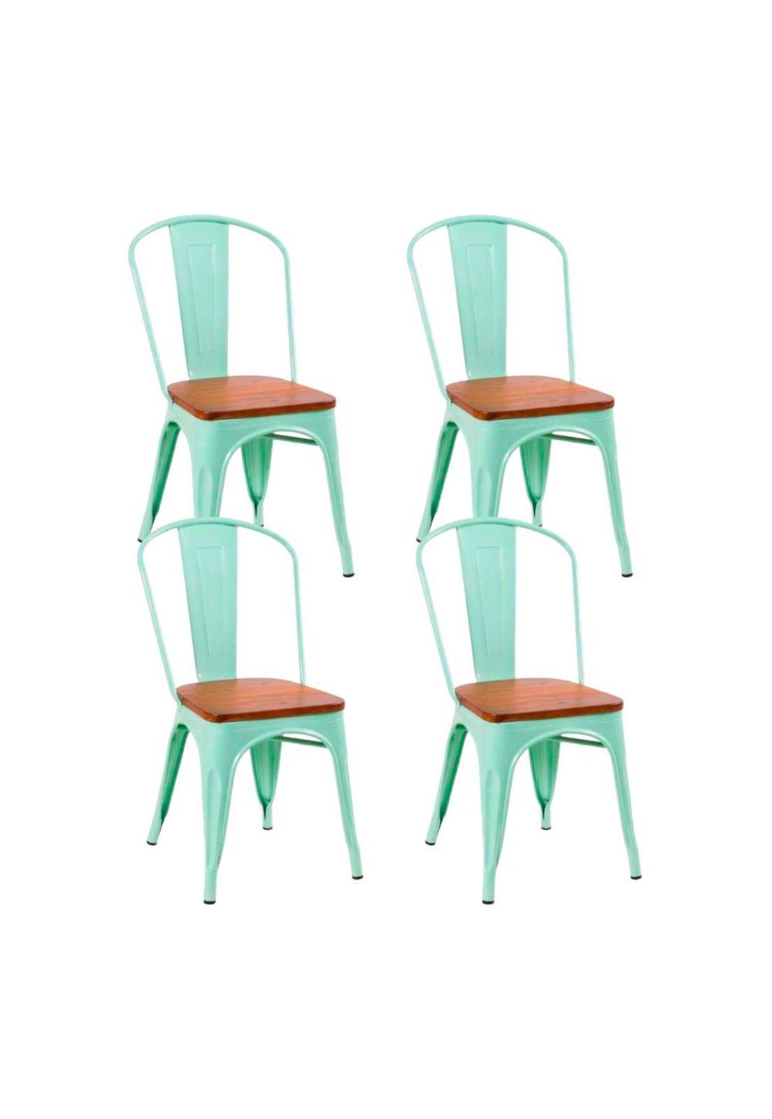Pack de 4 Sillas Tolix con asiento de Madera Oscura Walnut --0