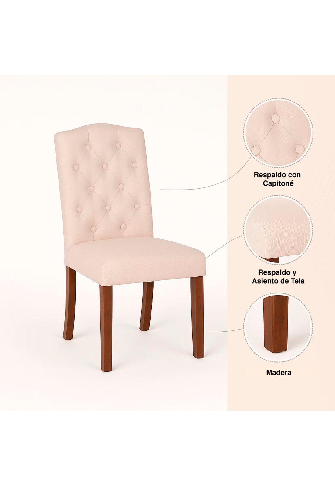 Comedor Mesa de Vidrio Quadra 120x80 + 6 Silla de Acolchada Madera Elegance-5