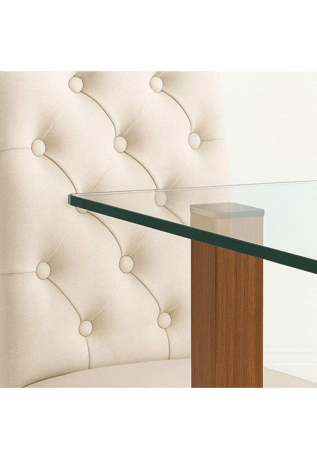 Comedor Mesa de Vidrio Quadra 120x80 + 6 Silla de Acolchada Madera Elegance-7