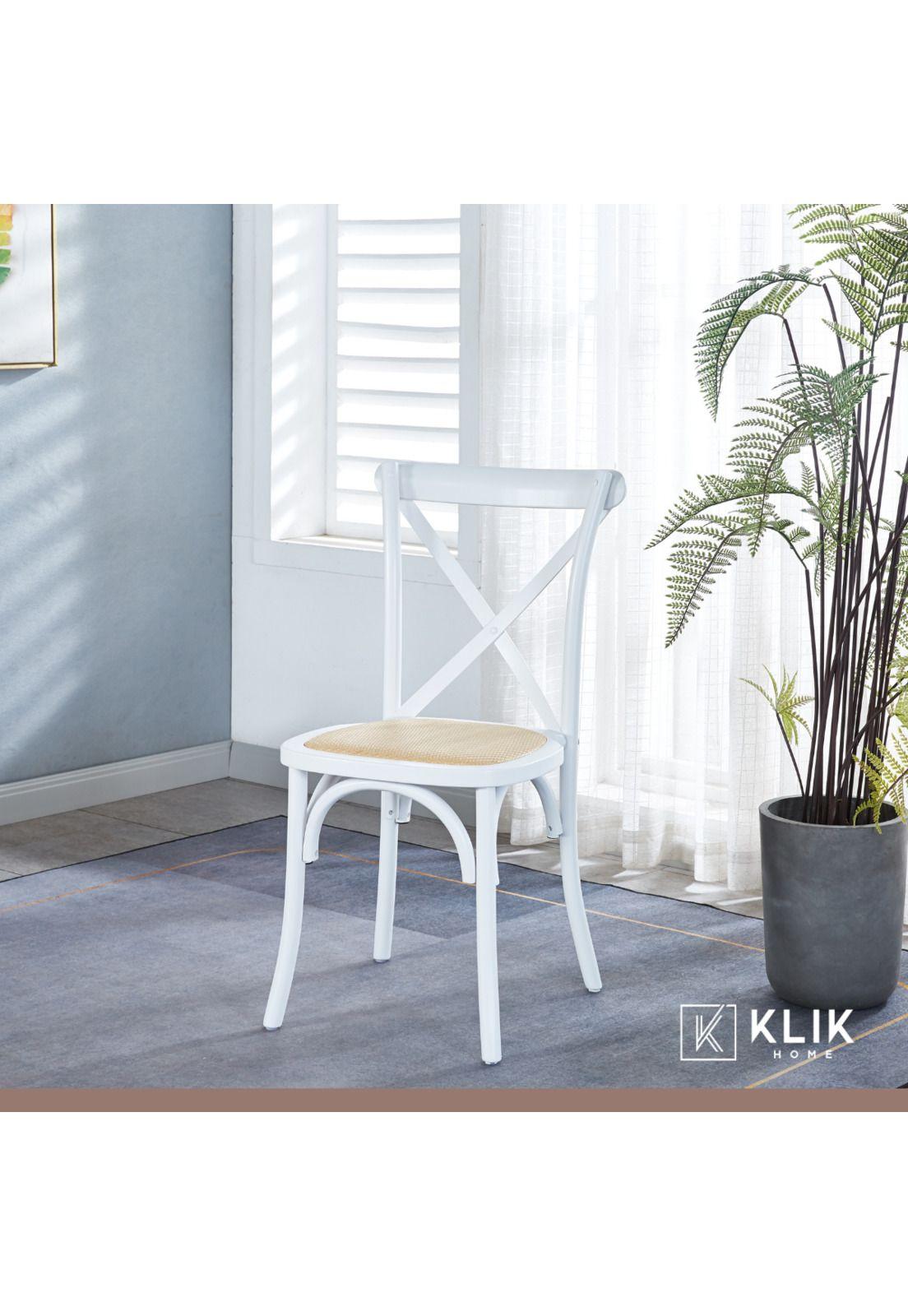 Comedor redonda vidrio Cross 120cm + 5 Silla Crossback Madera Blanca-7