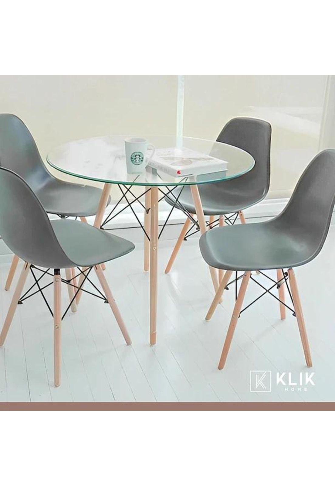Comedor Mesa Vidrio 80cm + 4 Sillas Eames Grises-1