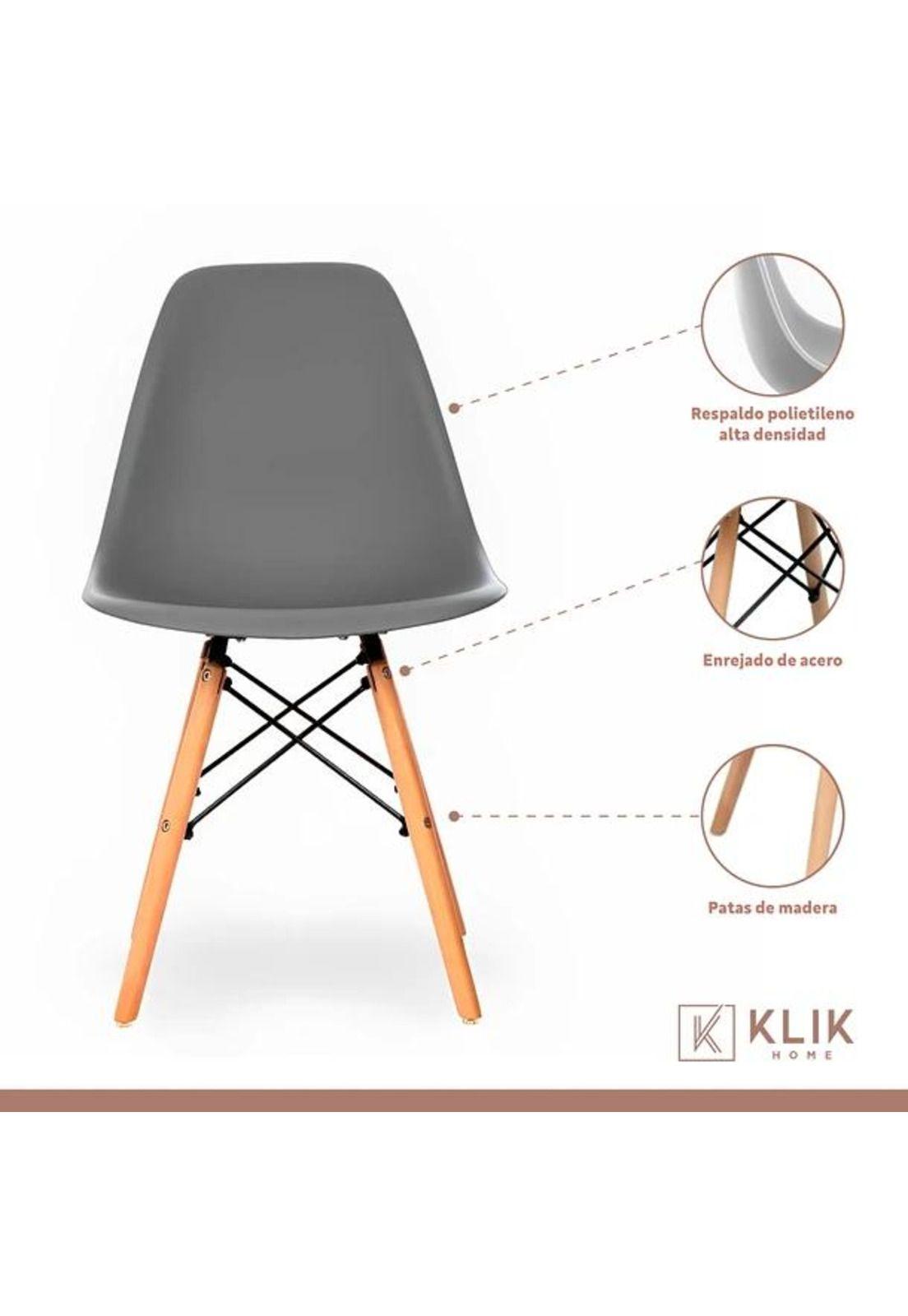 Comedor Mesa Vidrio 80cm + 4 Sillas Eames Grises-2