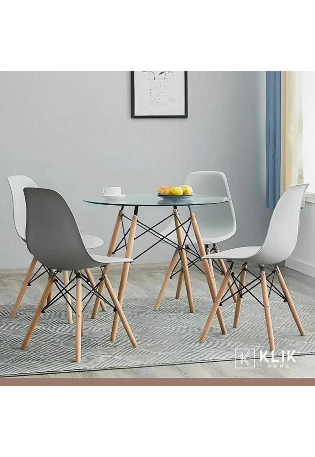 Comedor Mesa Vidrio 80cm + 4 Sillas Eames Grises-7