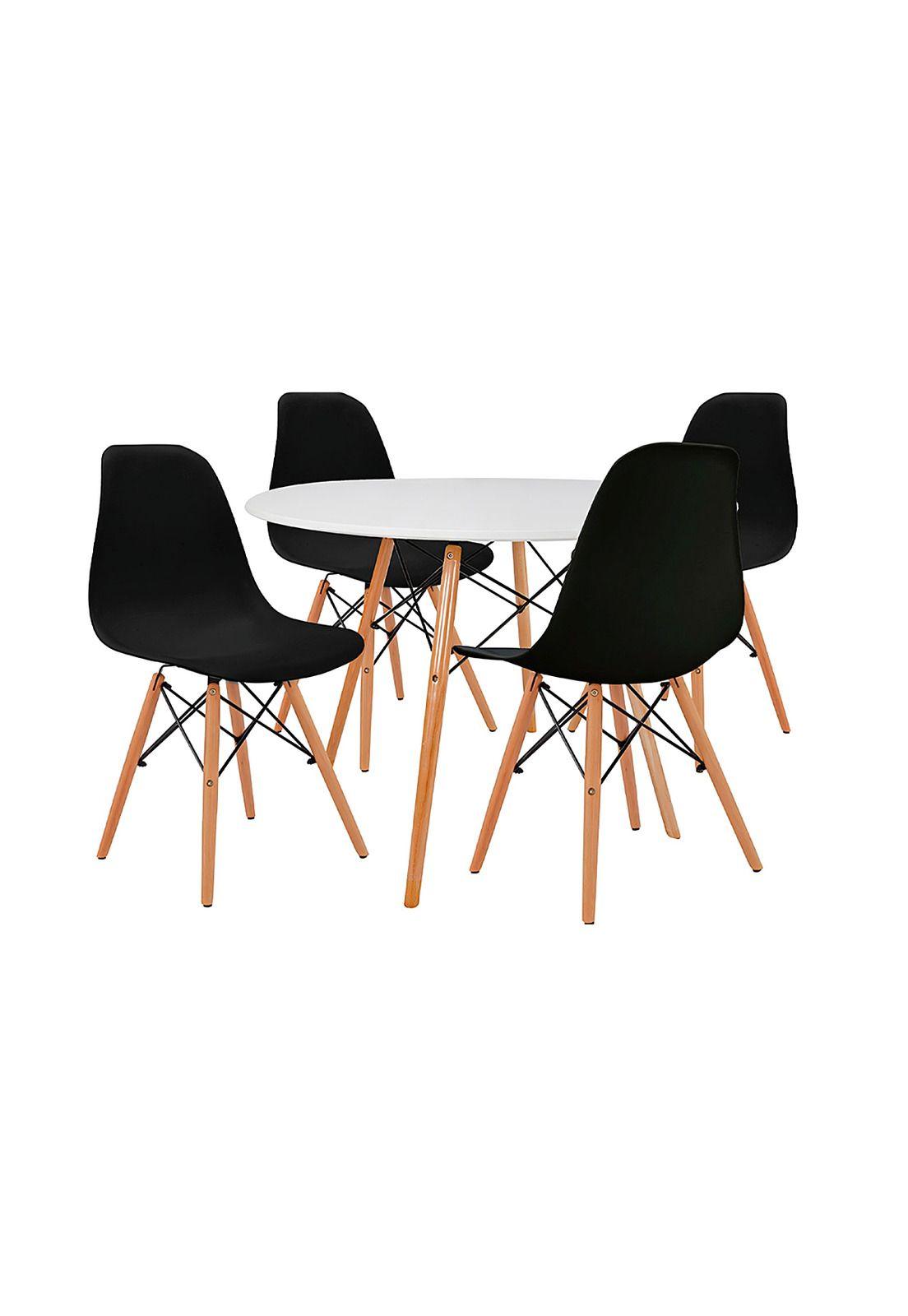 Comedor Mesa Eames Redonda Blanca 80cm + 4 Sillas Eames Negras-0