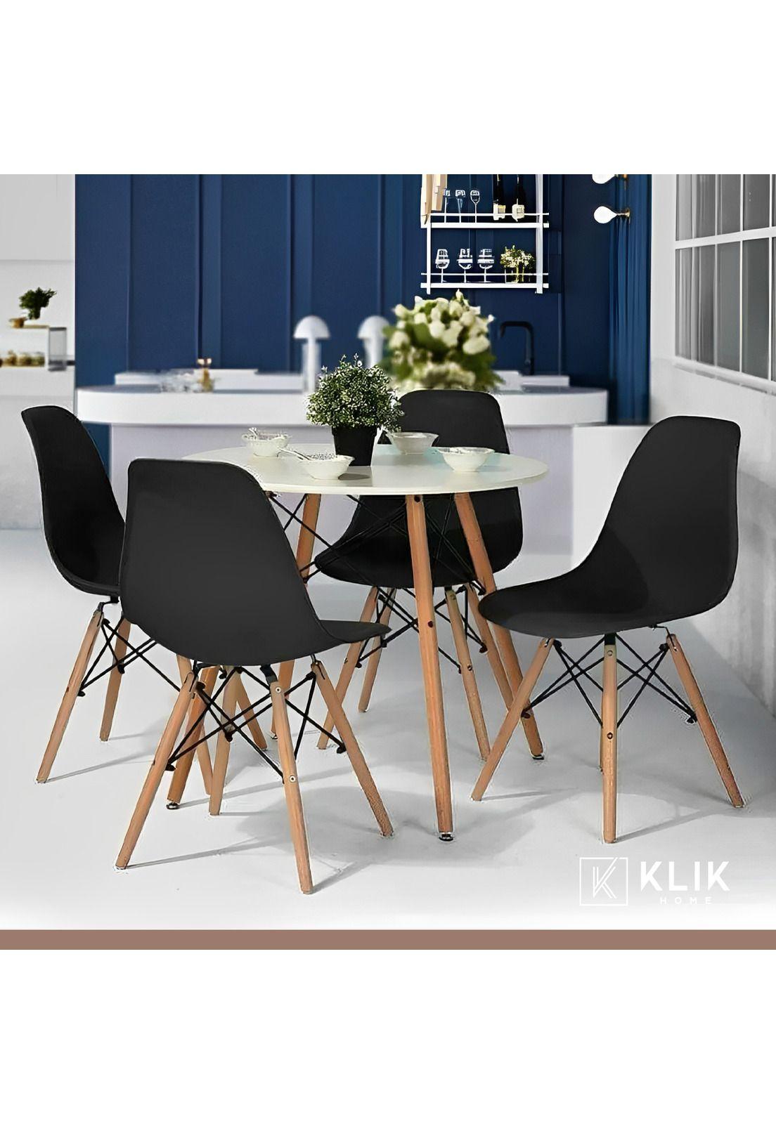Comedor Mesa Eames Redonda Blanca 80cm + 4 Sillas Eames Negras-1