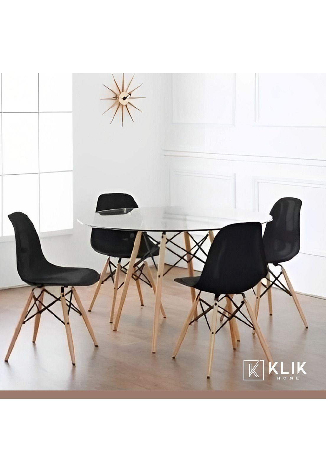 Comedor Mesa Eames Vidrio 100cm + 4 Sillas Eames Negras-7