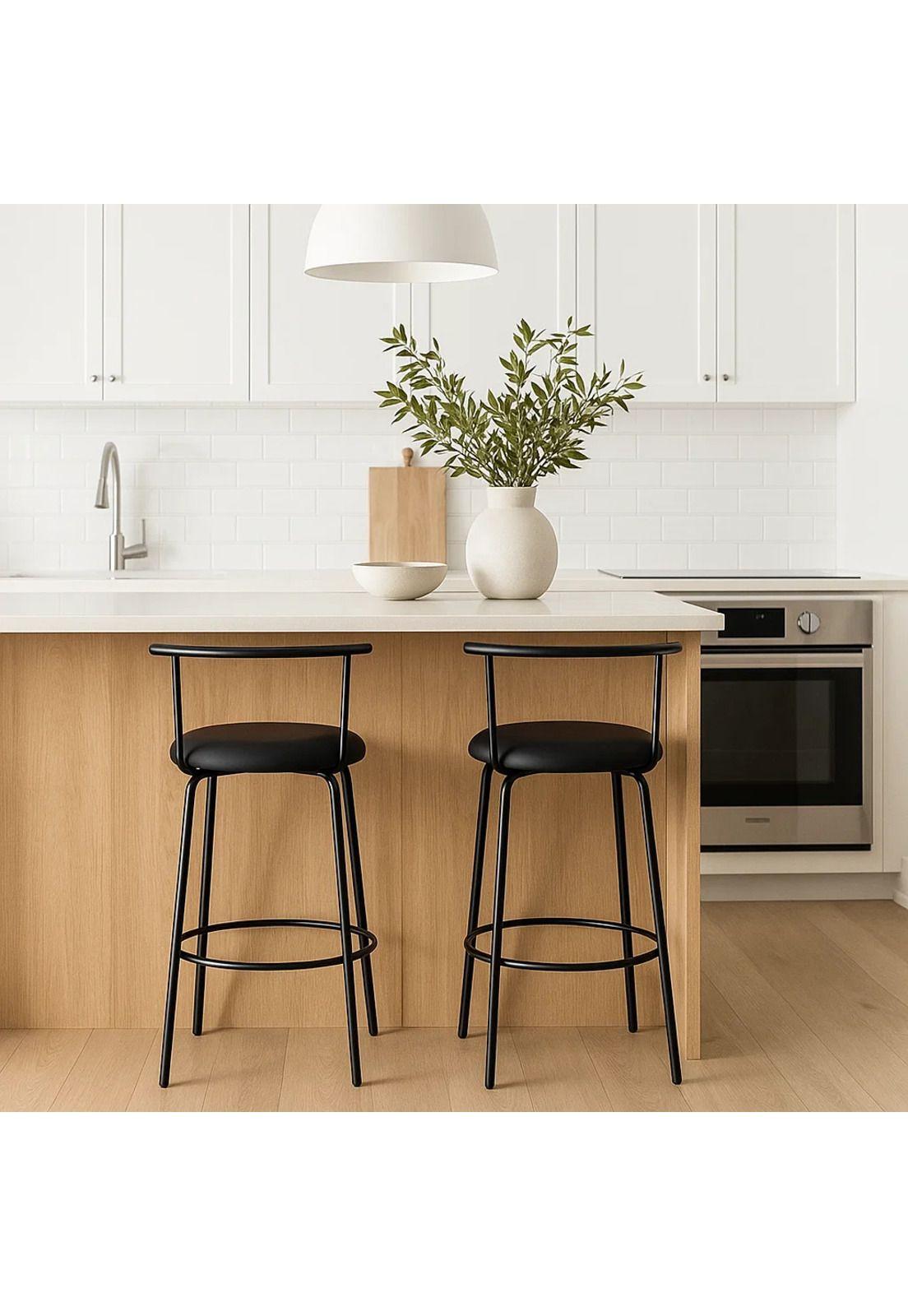 Pack de 2 Taburetes Altos Oslo Metal y Cuero Sintético - Negro-2
