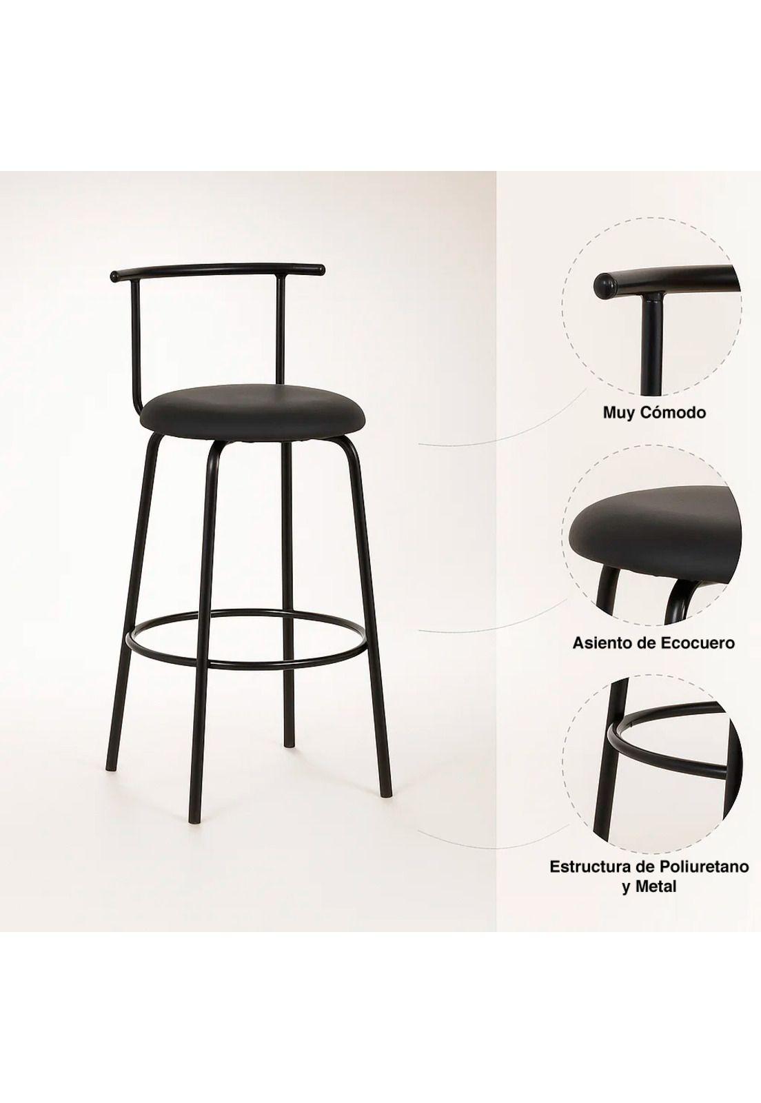 Pack de 2 Taburetes Altos Oslo Metal y Cuero Sintético - Negro-4