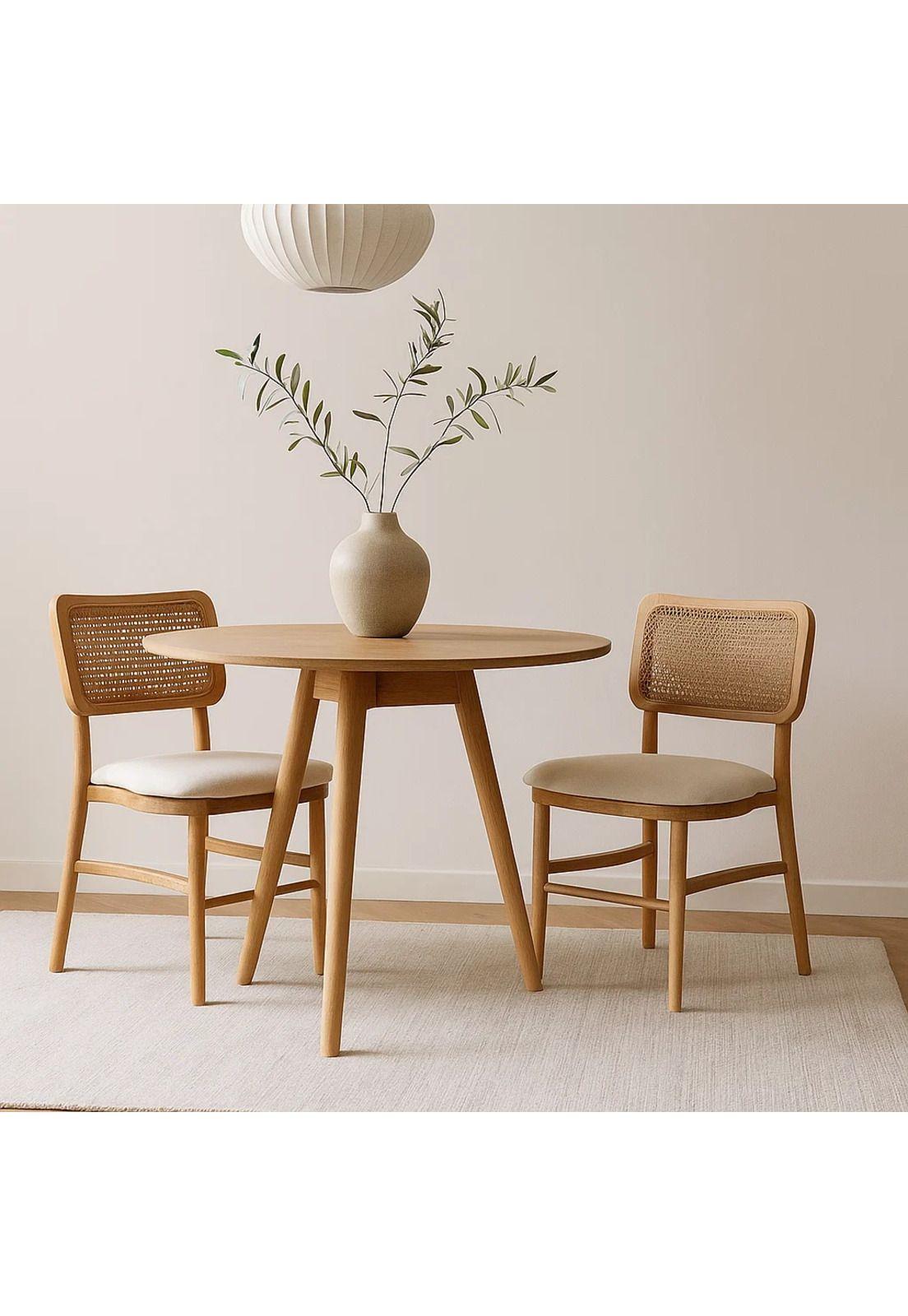 Pack de 2 Sillas de Estilo Natural con Respaldo Tejido y Asiento Acolchado-2