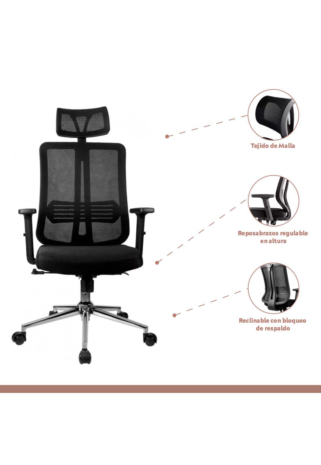 Silla de oficina mesh negra ejecutiva con apoyabrazos y cabeza-2