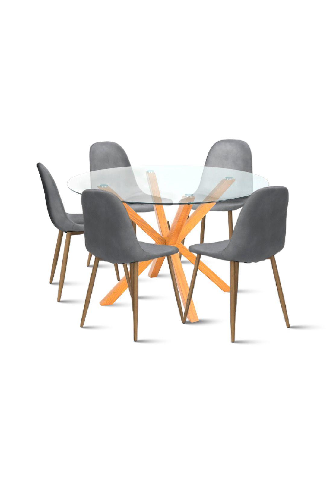 Comedor redondo de vidrio Cross 120cm + 5 Silla Spoon Velvet - Gris-0