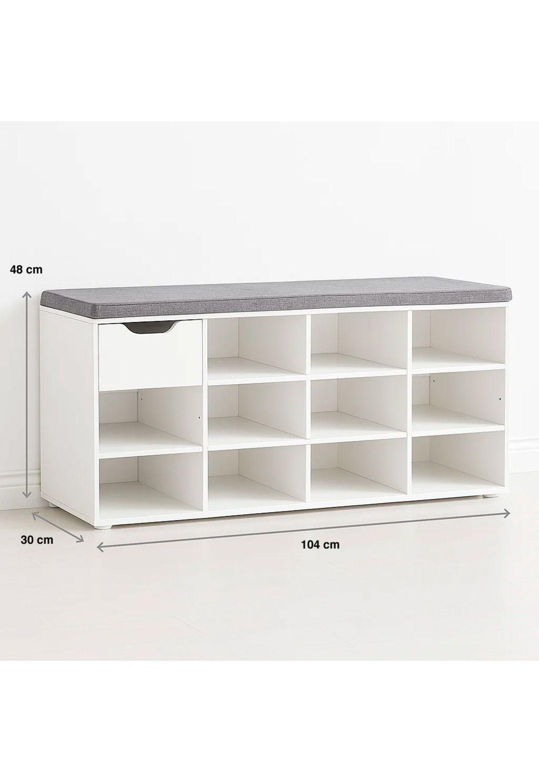 Banco Zapatero Blanco con Cojín y 10 Compartimentos-3