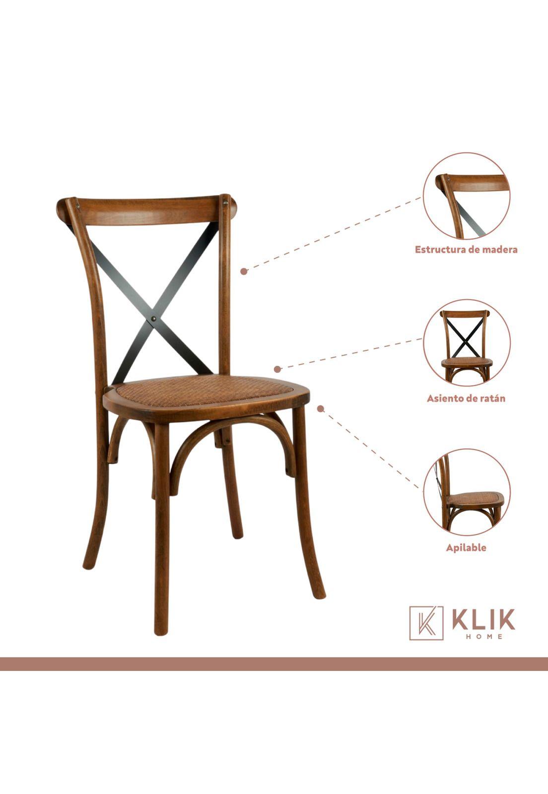 Pack de 4 Sillas Crossback Madera Rattan - Café Vintage-2