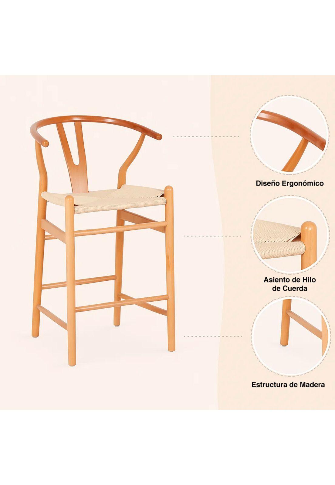 Taburete Wishbone Madera y Hilo de Cuerda - Natural-4