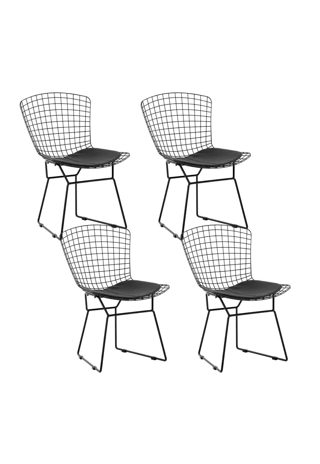 Pack de 4 Sillas Bertoia metal de terraza living comedor acolchada - Negra-0