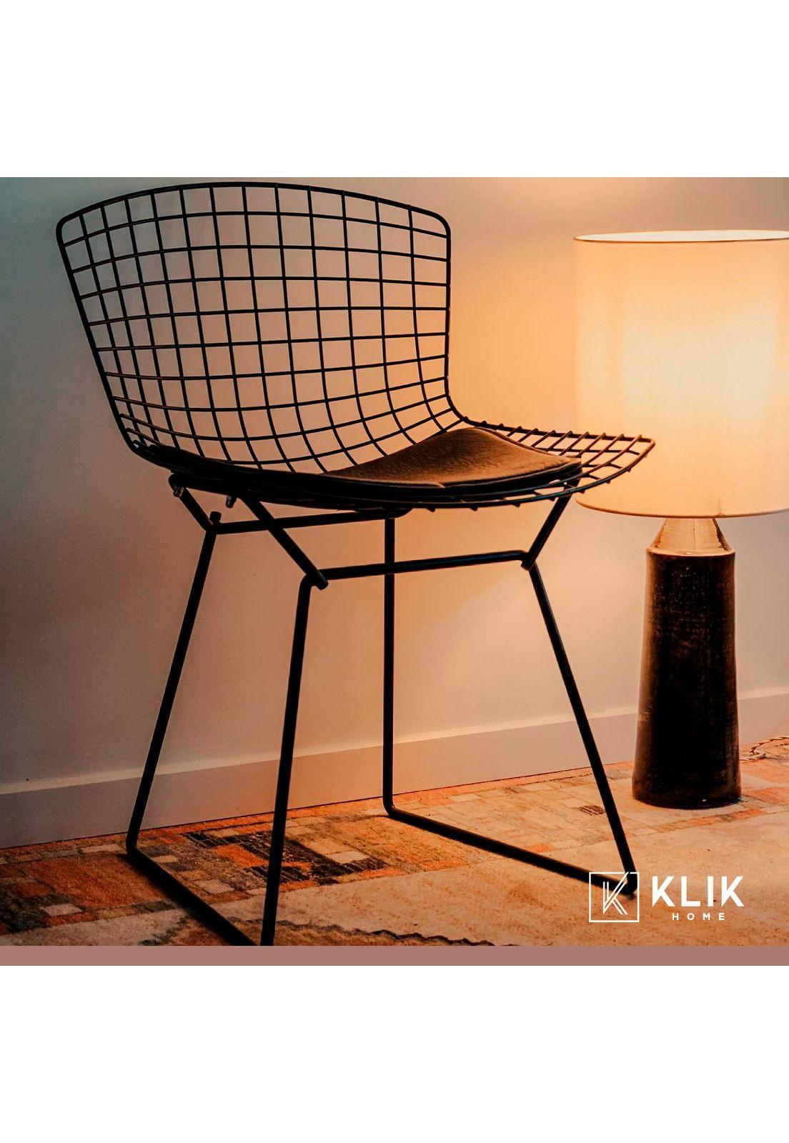 Pack de 4 Sillas Bertoia metal de terraza living comedor acolchada - Negra-1