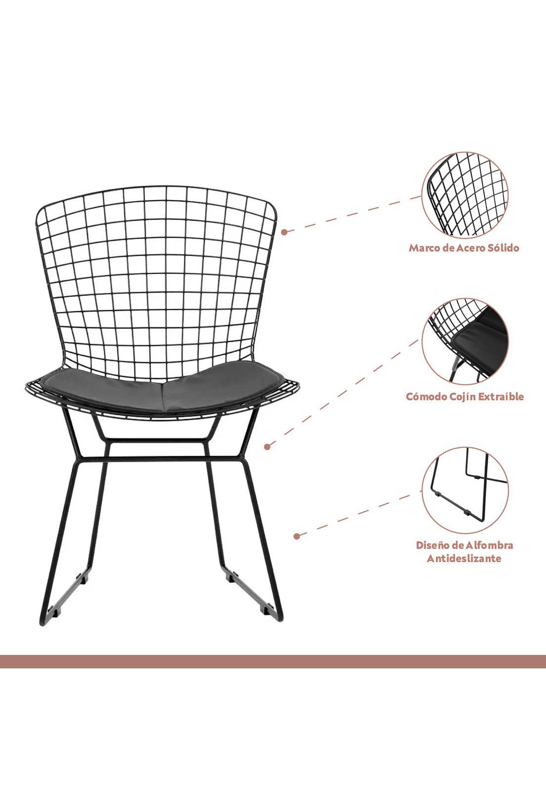 Pack de 4 Sillas Bertoia metal de terraza living comedor acolchada - Negra-2