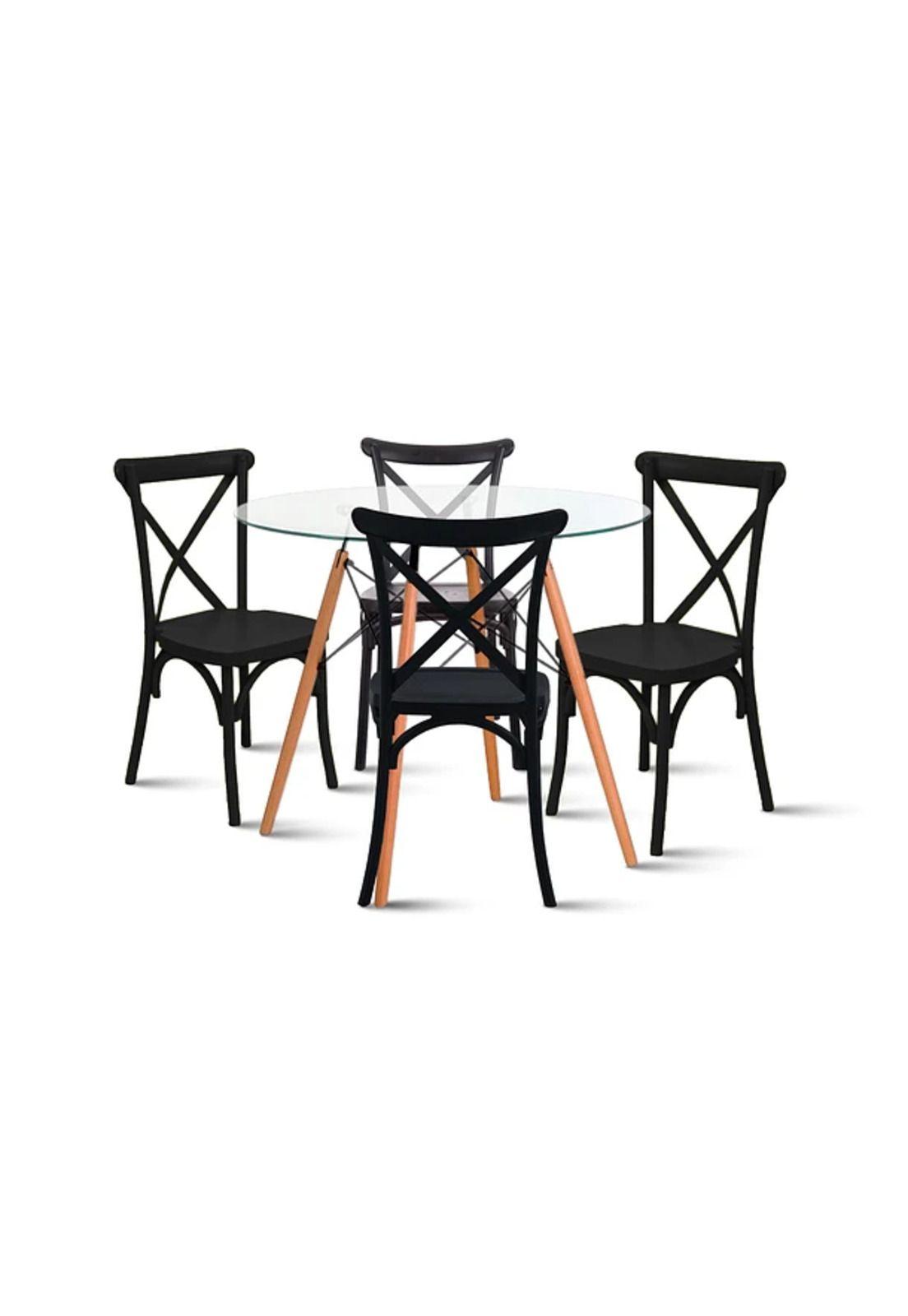 Comedor Mesa Eames Vidrio 80cm + 4 Sillas Crossback Negras-0