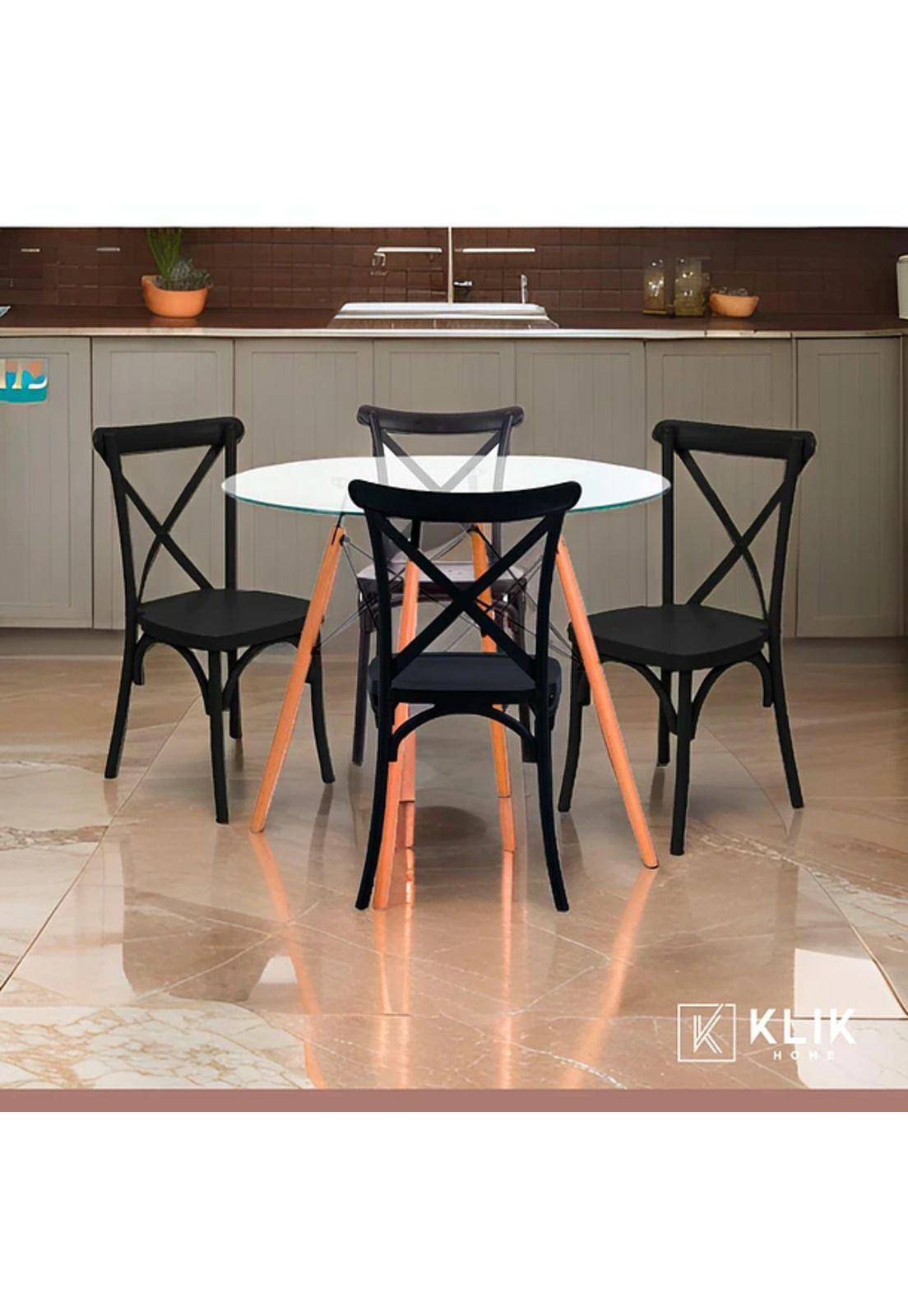 Comedor Mesa Eames Vidrio 80cm + 4 Sillas Crossback Negras-1