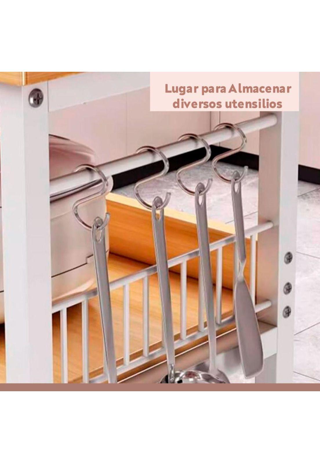 Mesa de cocina organizadora 2 niveles metal y madera clara - Blanca-4