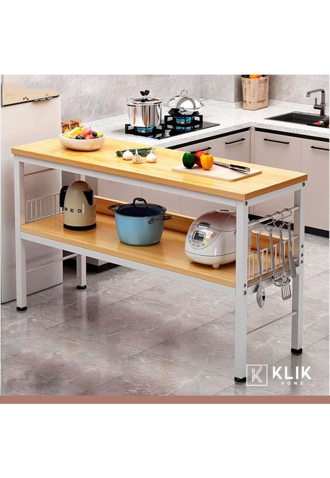Mesa de cocina organizadora 2 niveles metal y madera clara - Blanca-7