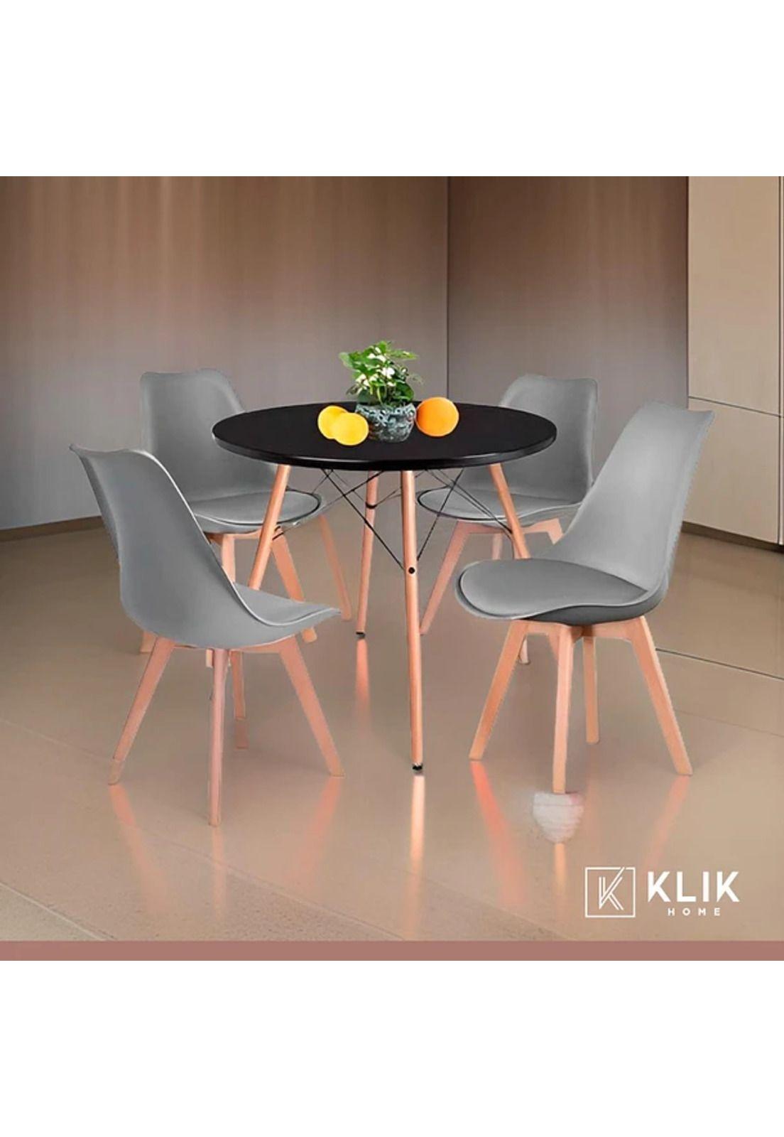 Comedor mesa Eames redonda negra 80cms + 4 sillas Tulip gris-1