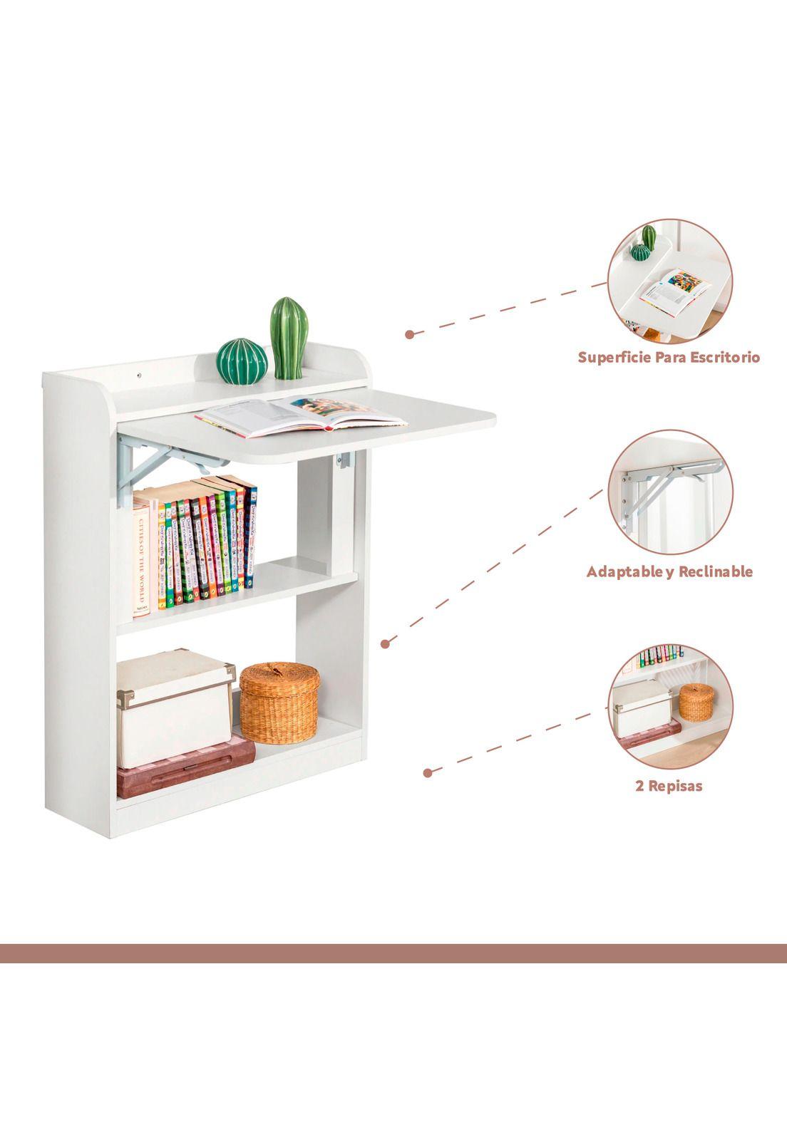 Escritorio Multifuncional Blanco - Compacto con Estanterías-2
