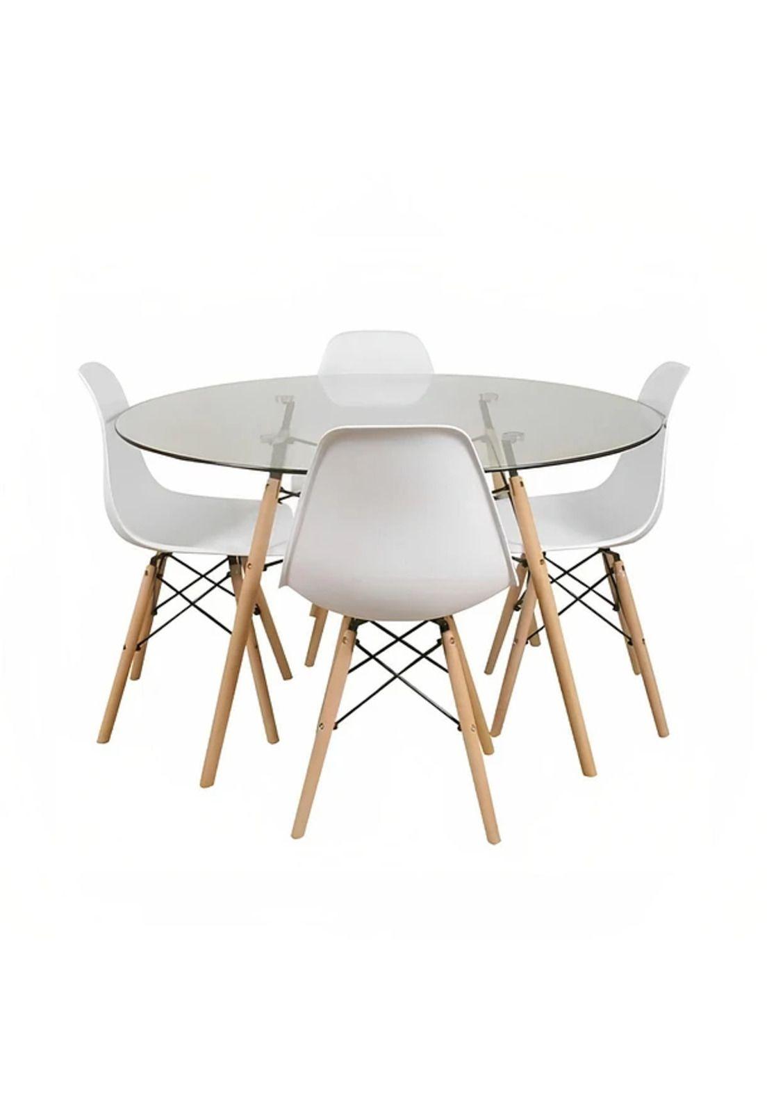Comedor Mesa Eames Vidrio 100cm + 4 Sillas Eames Blancas-0