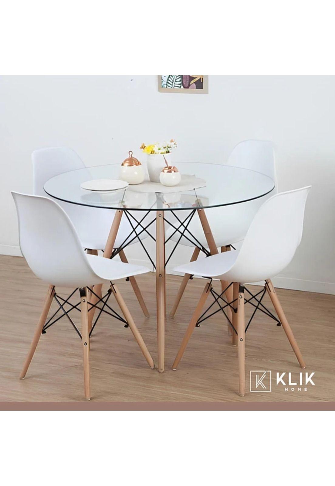 Comedor Mesa Eames Vidrio 100cm + 4 Sillas Eames Blancas-1
