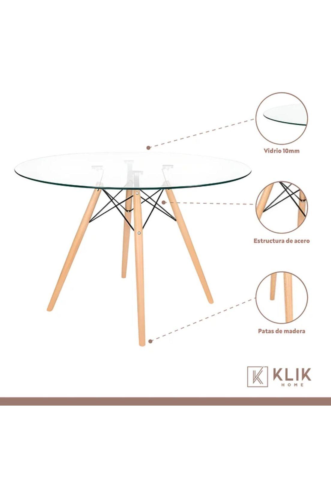 Comedor Mesa Eames Vidrio 100cm + 4 Sillas Eames Blancas-2