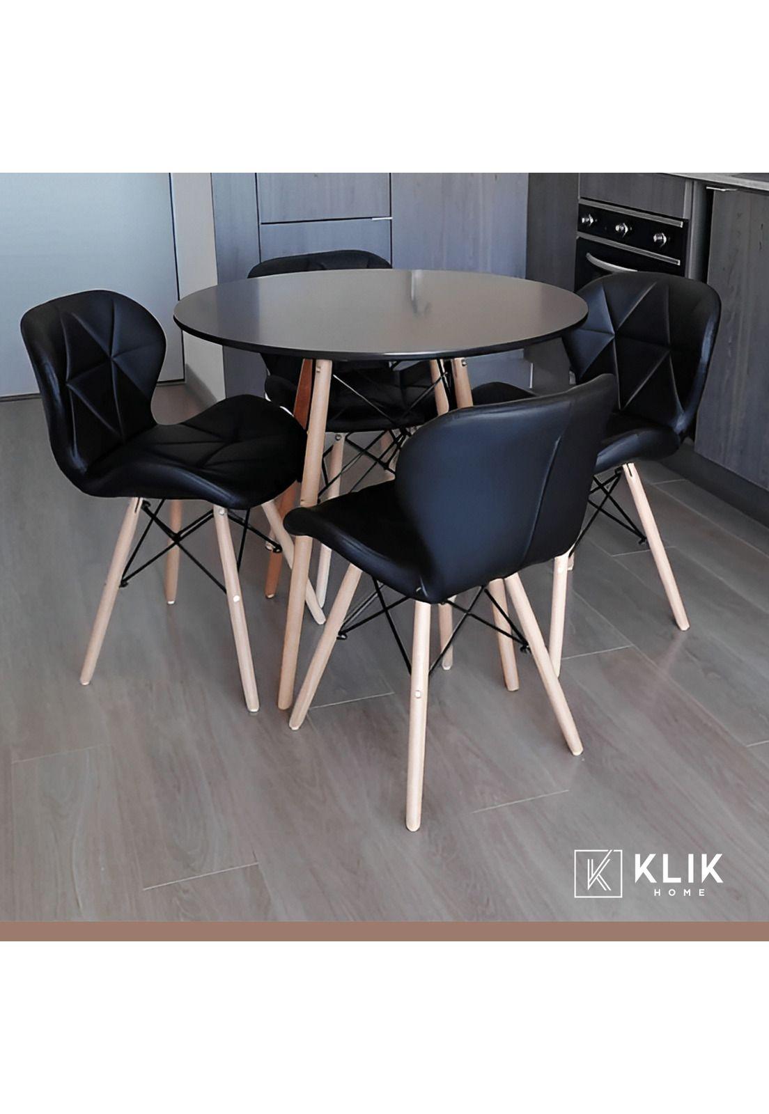 Comedor Mesa Redonda Negra 80cm + 4 Sillas Radar Negras-7