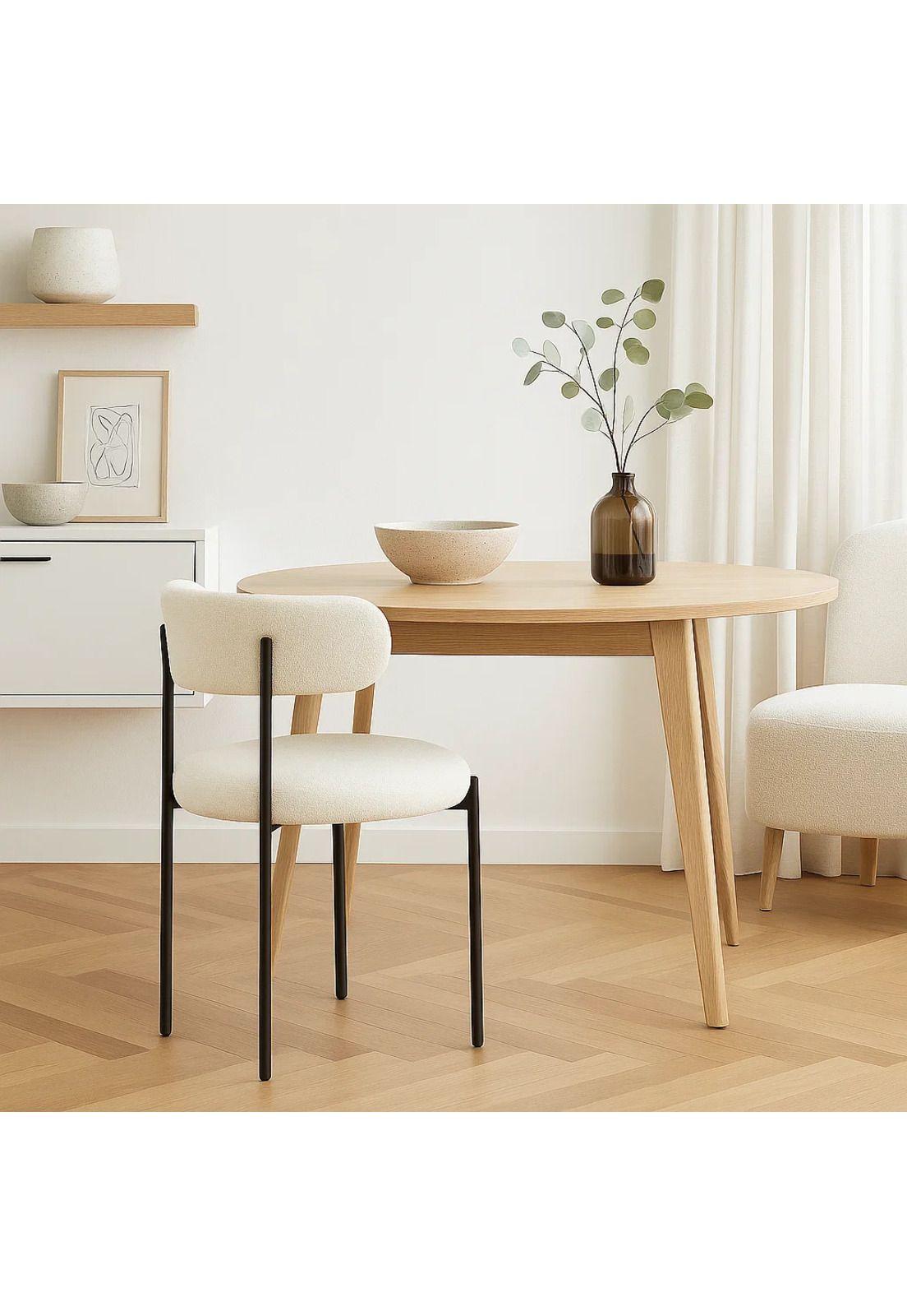 Silla Teddy de Tela con Patas Metálicas Negras - Crema-2