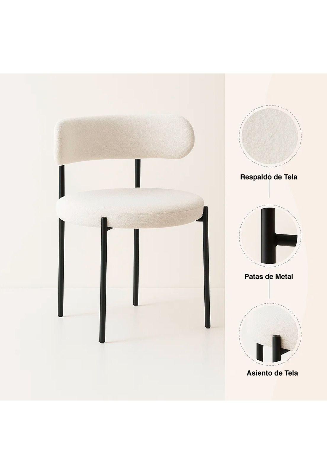 Silla Teddy de Tela con Patas Metálicas Negras - Crema-4
