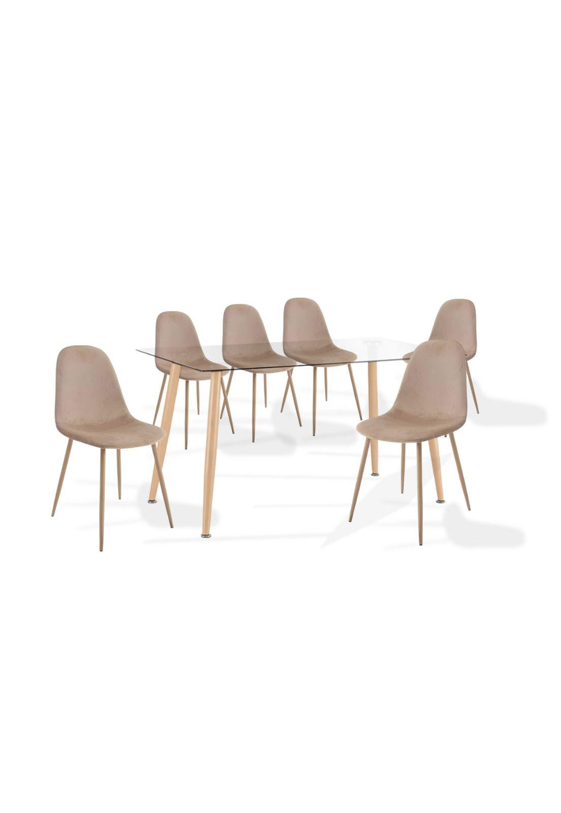 Comedor mesa de vidrio 120x80 + 6 Sillas Spoon Terciopelo beige-0