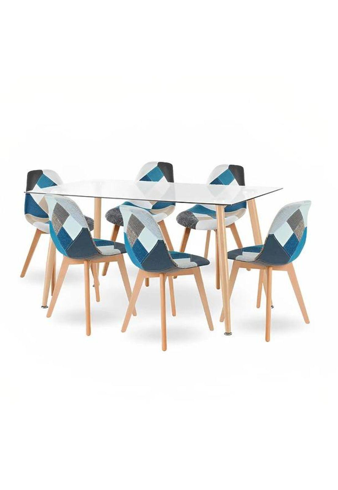 Comedor mesa rectangular vidrio 120cm + 6 silla Patchwork wo-0