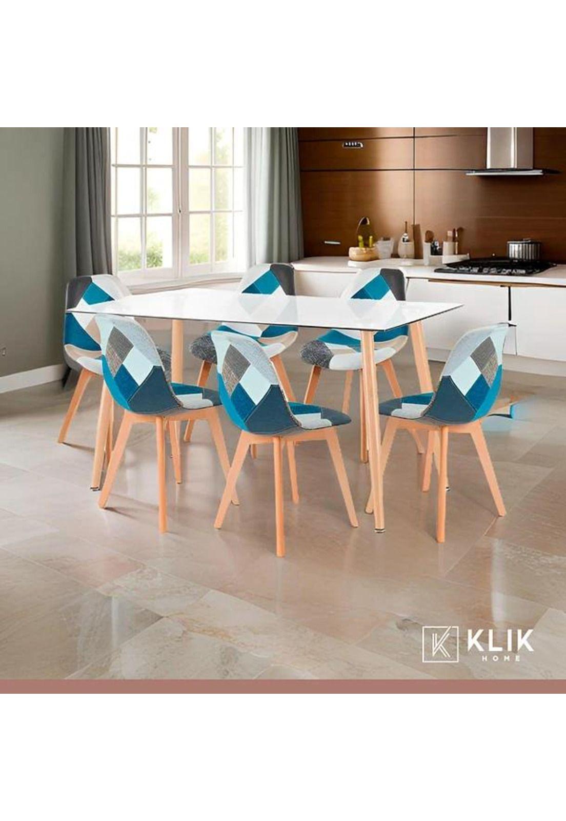 Comedor mesa rectangular vidrio 120cm + 6 silla Patchwork wo-1