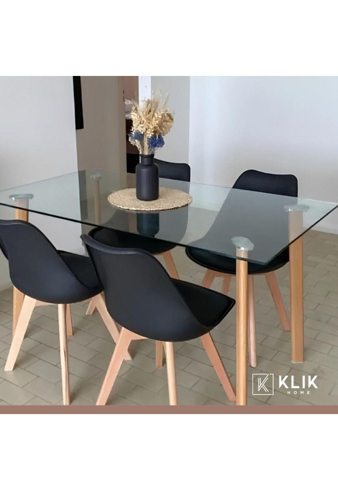 Comedor Mesa de Vidrio Nórdica 140x90 cm + 4 Sillas Tulip Negras-7